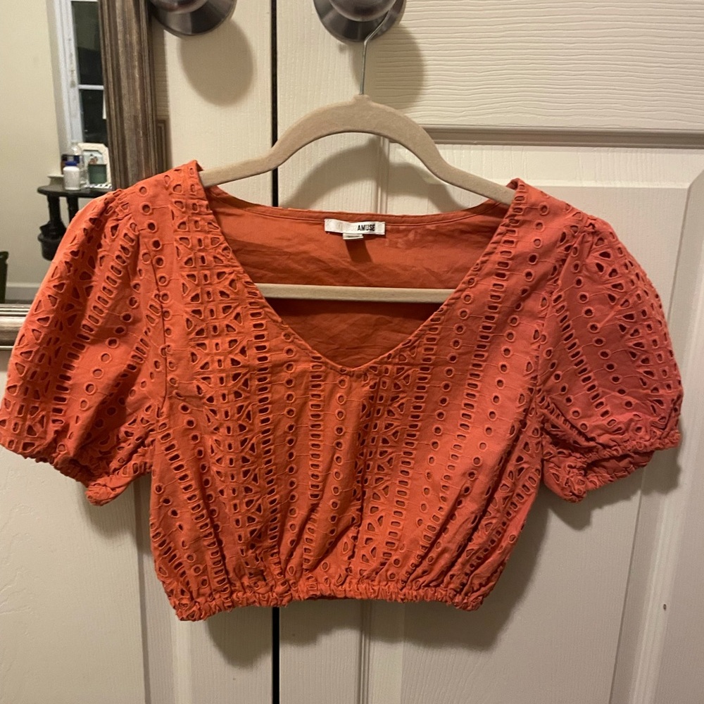 AMUSE cropped eyelet shirt